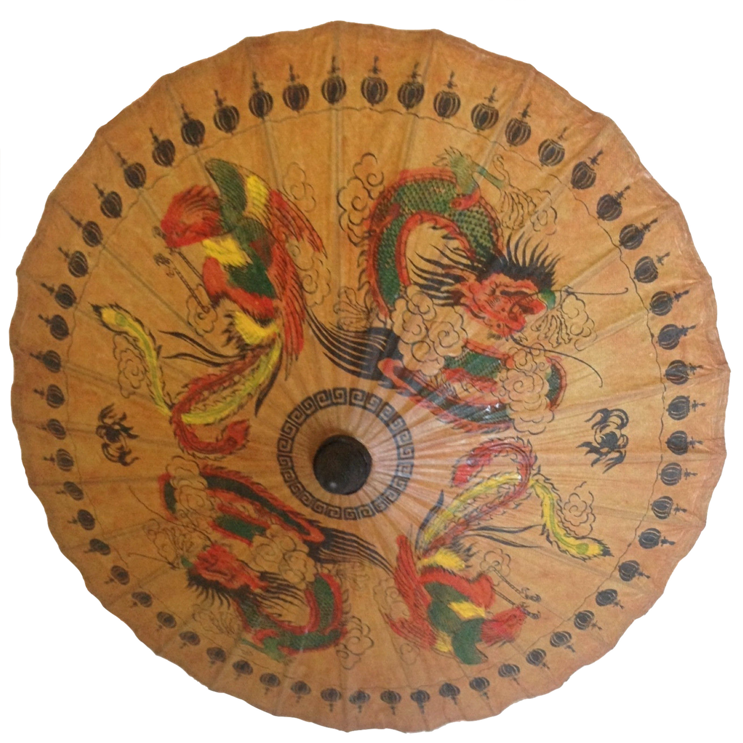 OIL PAPER UMBRELLA Parasol Chinese Decor HANDMADE Teak Leaf Bridal BAMBOO Rare-1