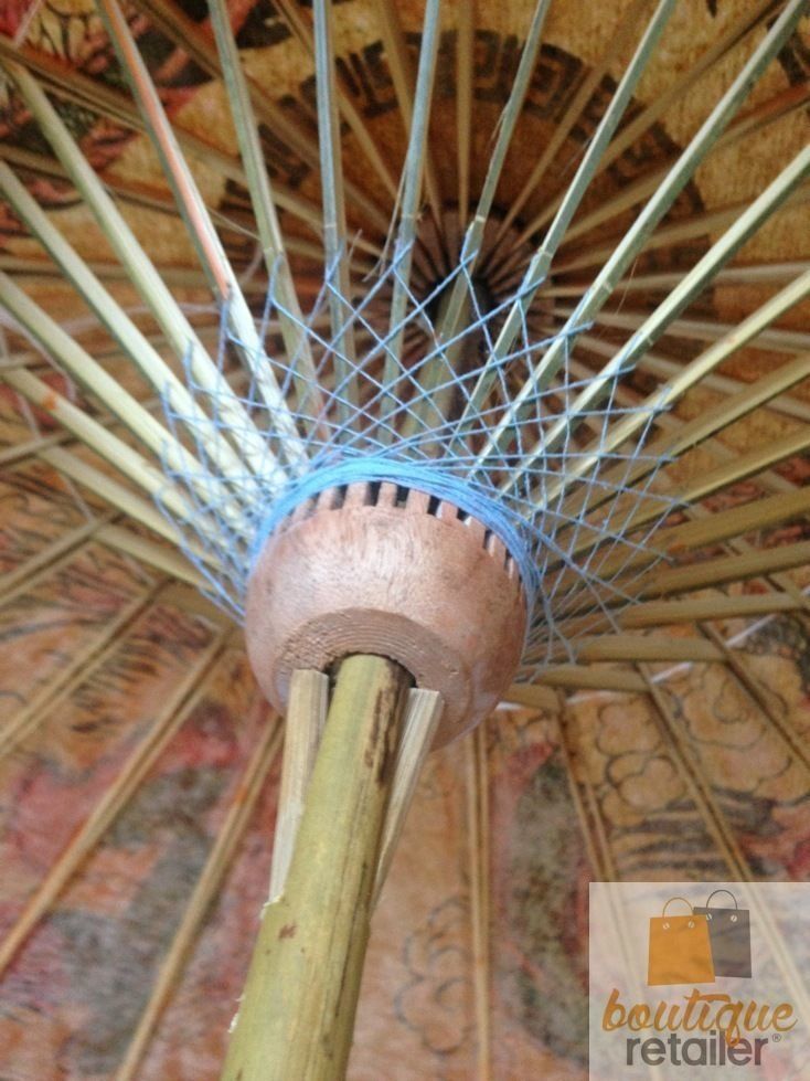 OIL PAPER UMBRELLA Parasol Chinese Decor HANDMADE Teak Leaf Bridal BAMBOO Rare-2