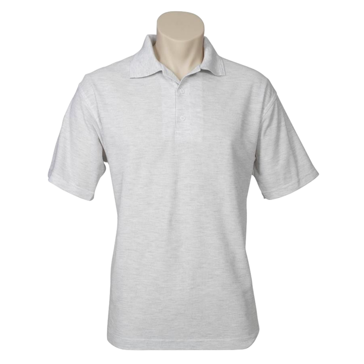Mens Polo Top Shirt Plain Casual Short Sleeve Pique Knit Basic UPF Rated T-Shirt - Snow Marle (Grey)-0