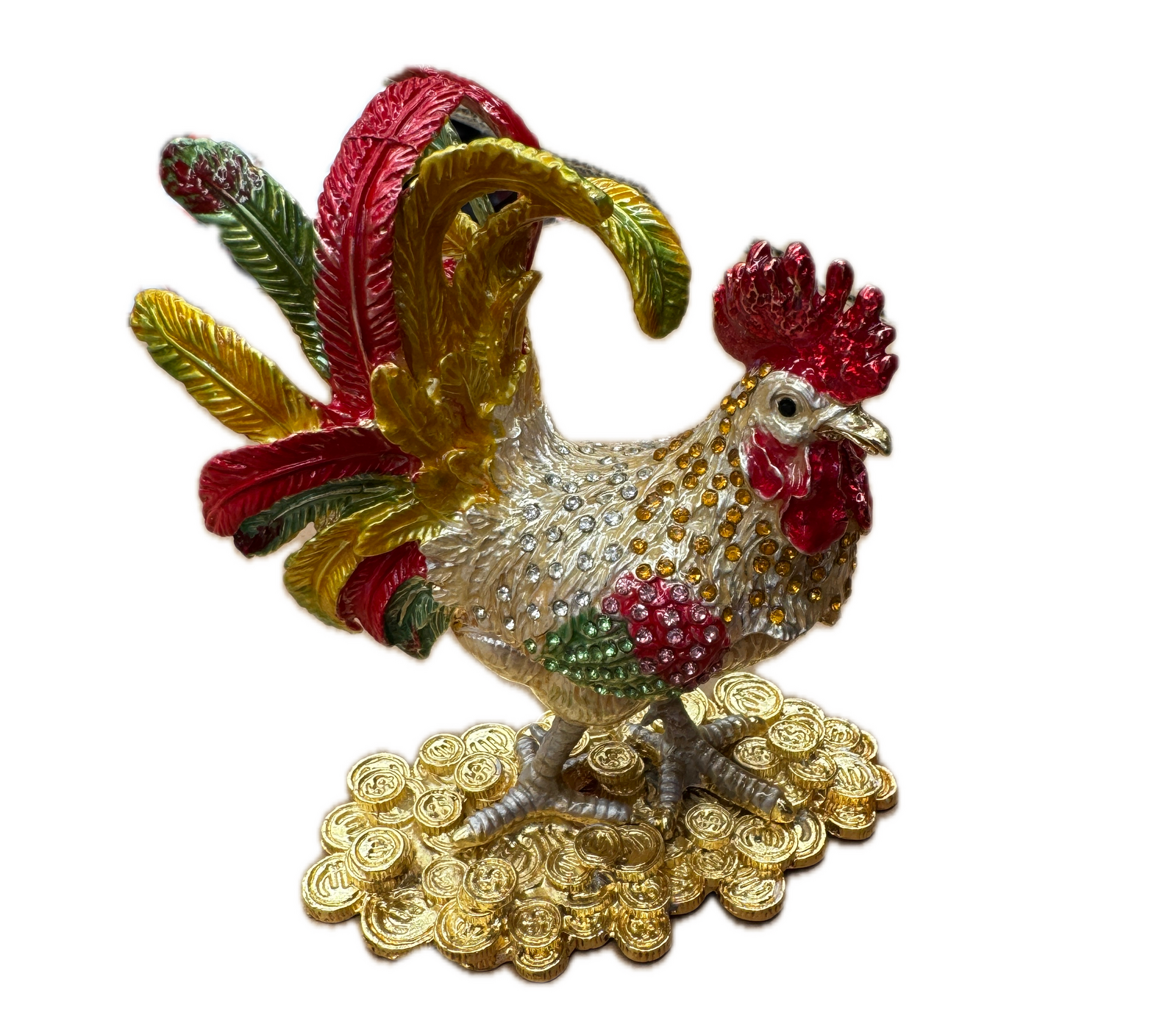 ROOSTER TRINKET JEWELLERY BOX Figurine Home Decor Ornament Chicken Jewelled-0