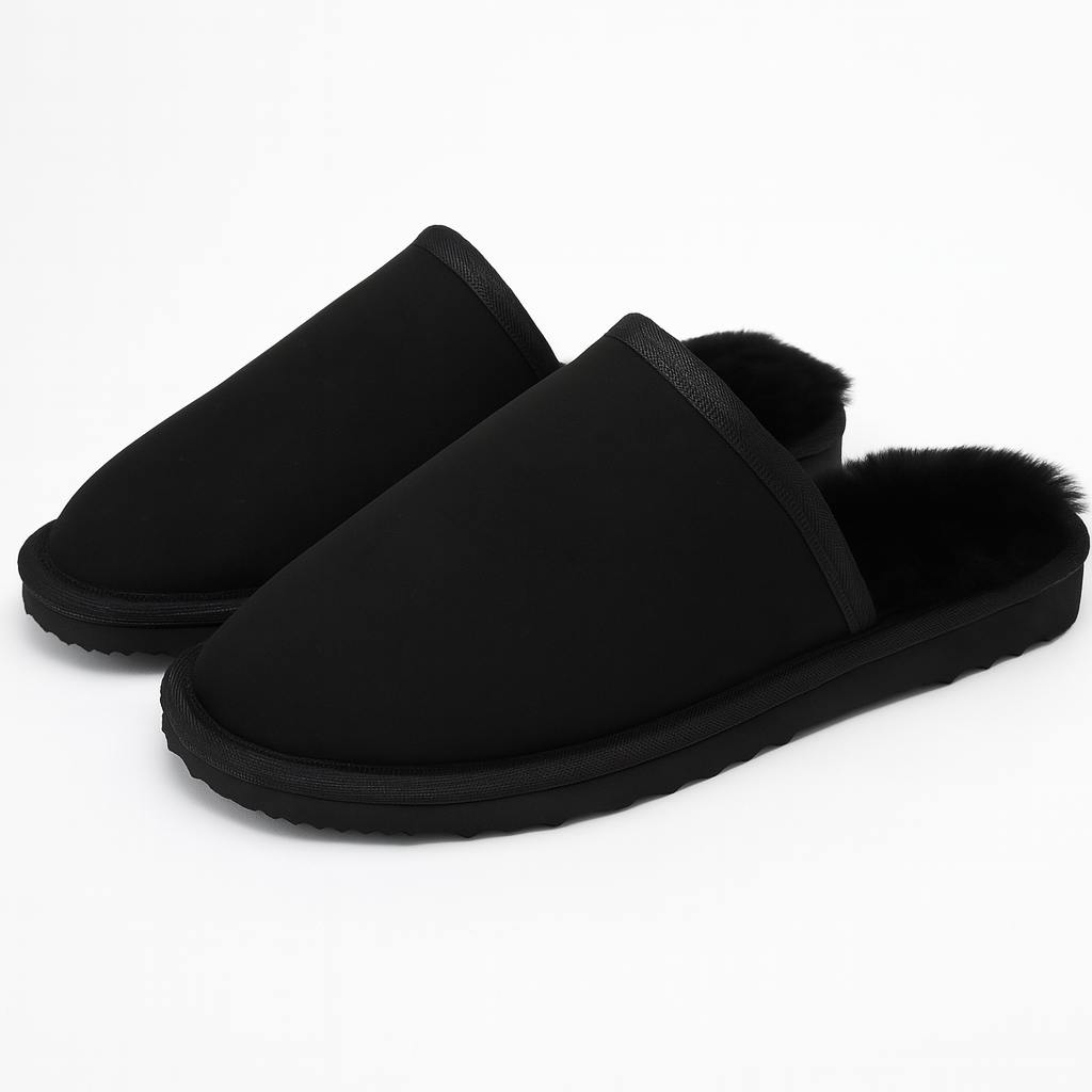 Sheepskin Wool Mens Slippers Scuffs Slip On Winter Ugg Slippers in Black-0