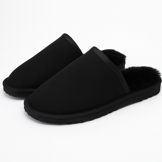 Sheepskin Wool Mens Slippers Scuffs Slip On Winter Ugg Slippers in Black-0