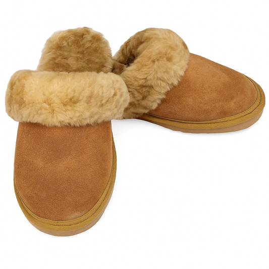 Sheepskin Wool Womens Slippers Scuffs Slip On Winter Ugg Slippers in Chestnut-0
