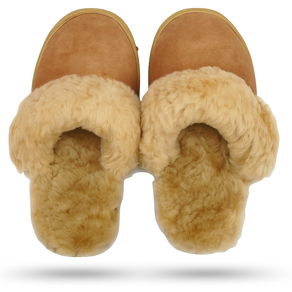 Sheepskin Wool Womens Slippers Scuffs Slip On Winter Ugg Slippers in Chestnut-3