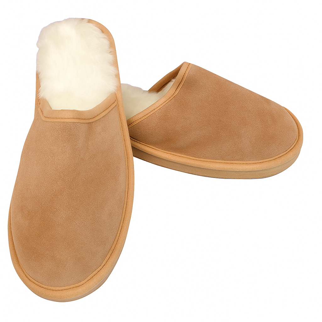 Sheepskin Wool Mens Slippers Scuffs Slip On Winter Ugg Slippers in Chestnut-4