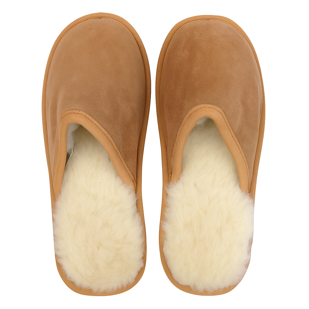 Sheepskin Wool Mens Slippers Scuffs Slip On Winter Ugg Slippers in Chestnut-3