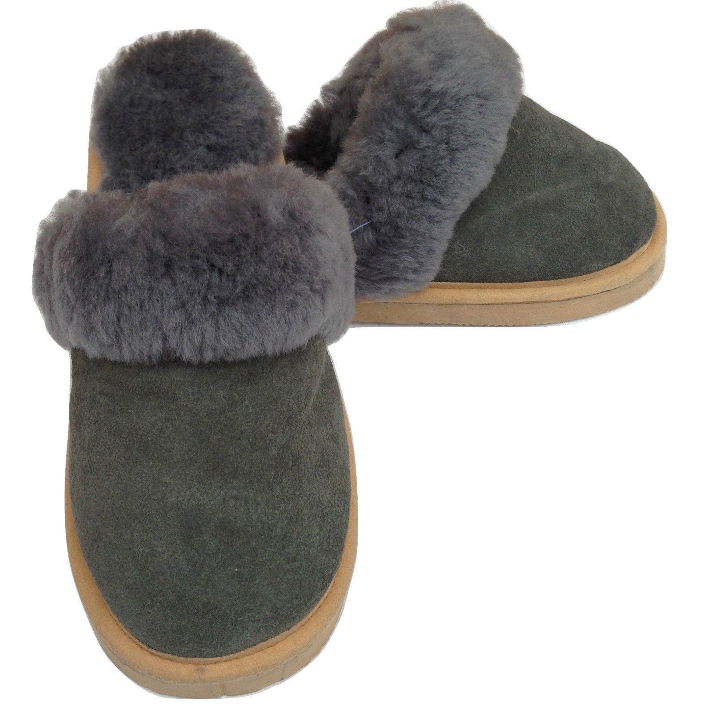 Sheepskin Wool Womens Slippers Scuffs Slip On Winter Ugg Slippers in Grey-7