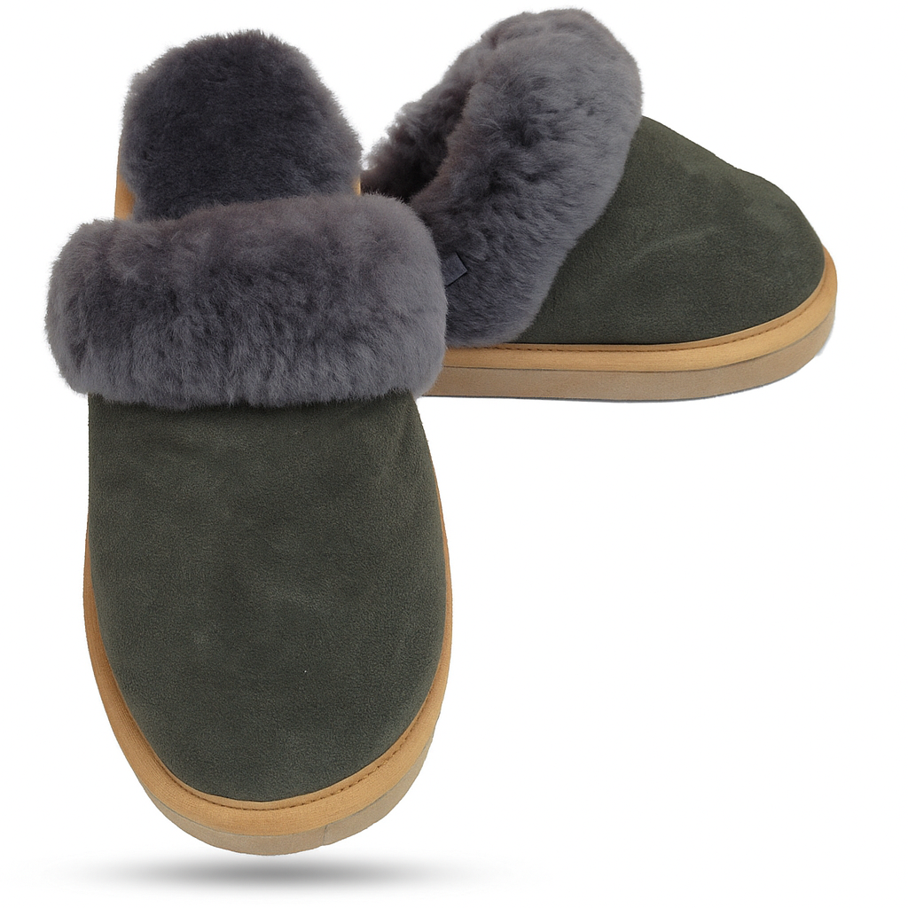 Sheepskin Wool Womens Slippers Scuffs Slip On Winter Ugg Slippers in Grey-0