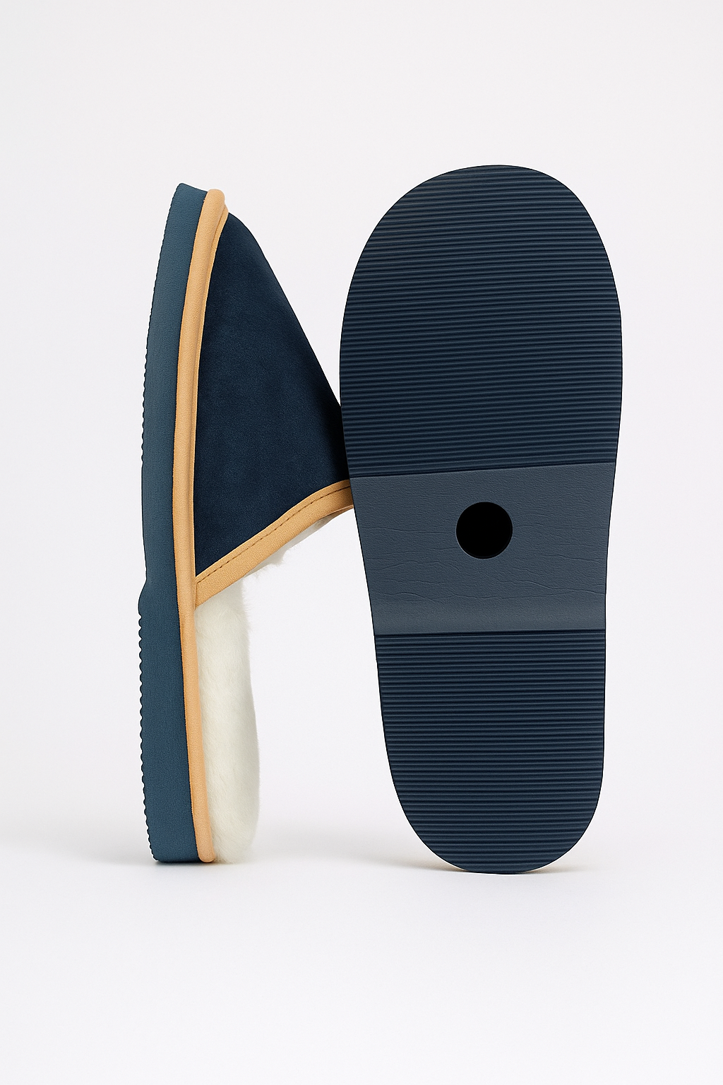 Sheepskin Wool Mens Slippers Scuffs Slip On Winter Ugg Slippers in Navy-3