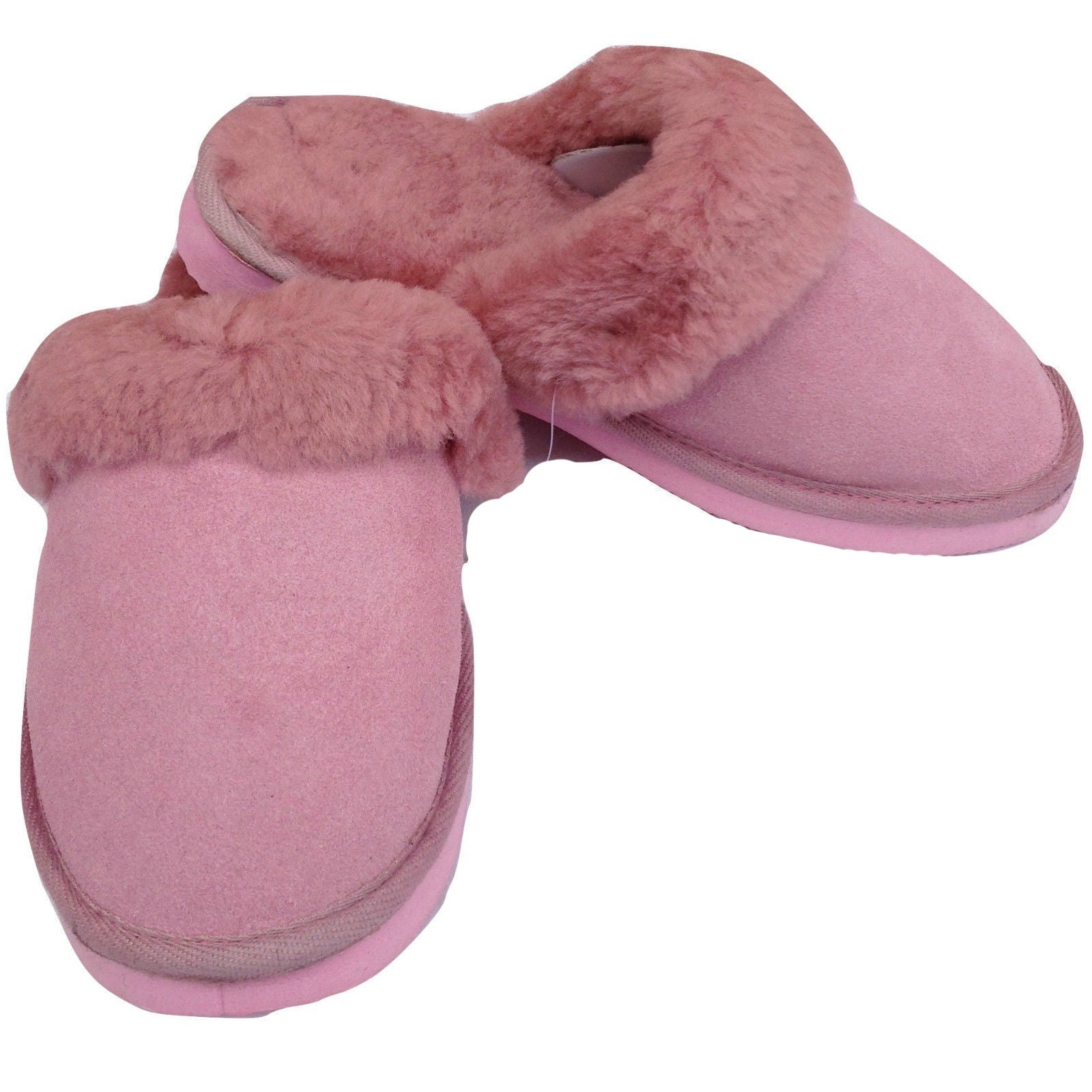 Sheepskin Wool Womens Slippers Scuffs Slip On Winter Ugg Slippers in Pink-6