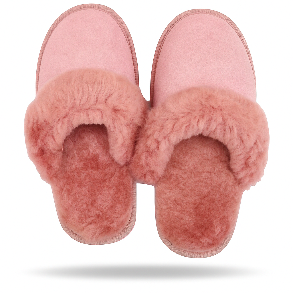 Sheepskin Wool Womens Slippers Scuffs Slip On Winter Ugg Slippers in Pink-3