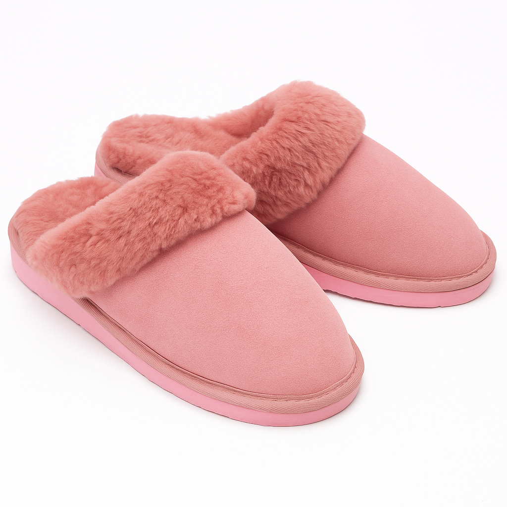 Sheepskin Wool Womens Slippers Scuffs Slip On Winter Ugg Slippers in Pink-1