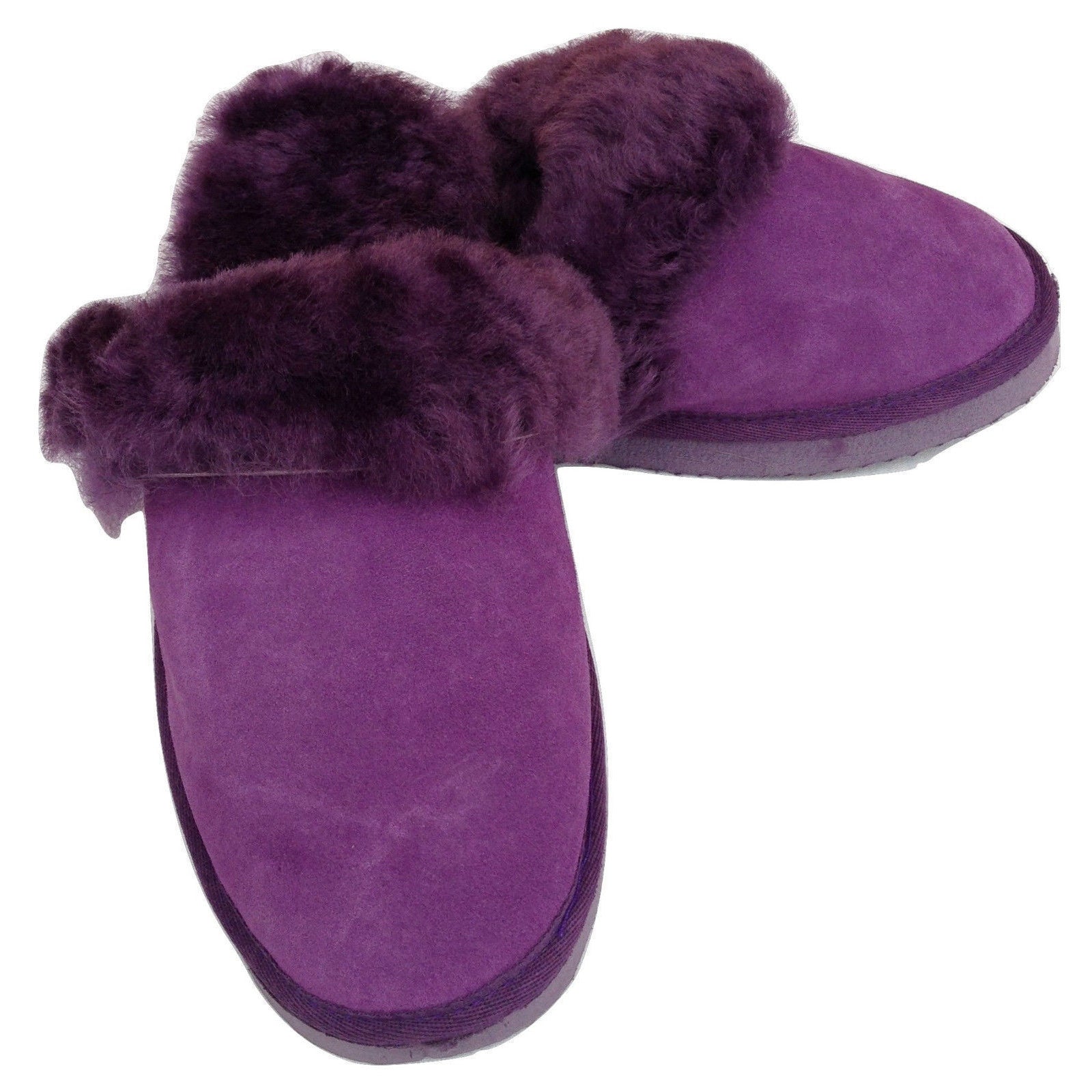 Sheepskin Wool Womens Slippers Scuffs Slip On Winter Ugg Slippers in Purple-5