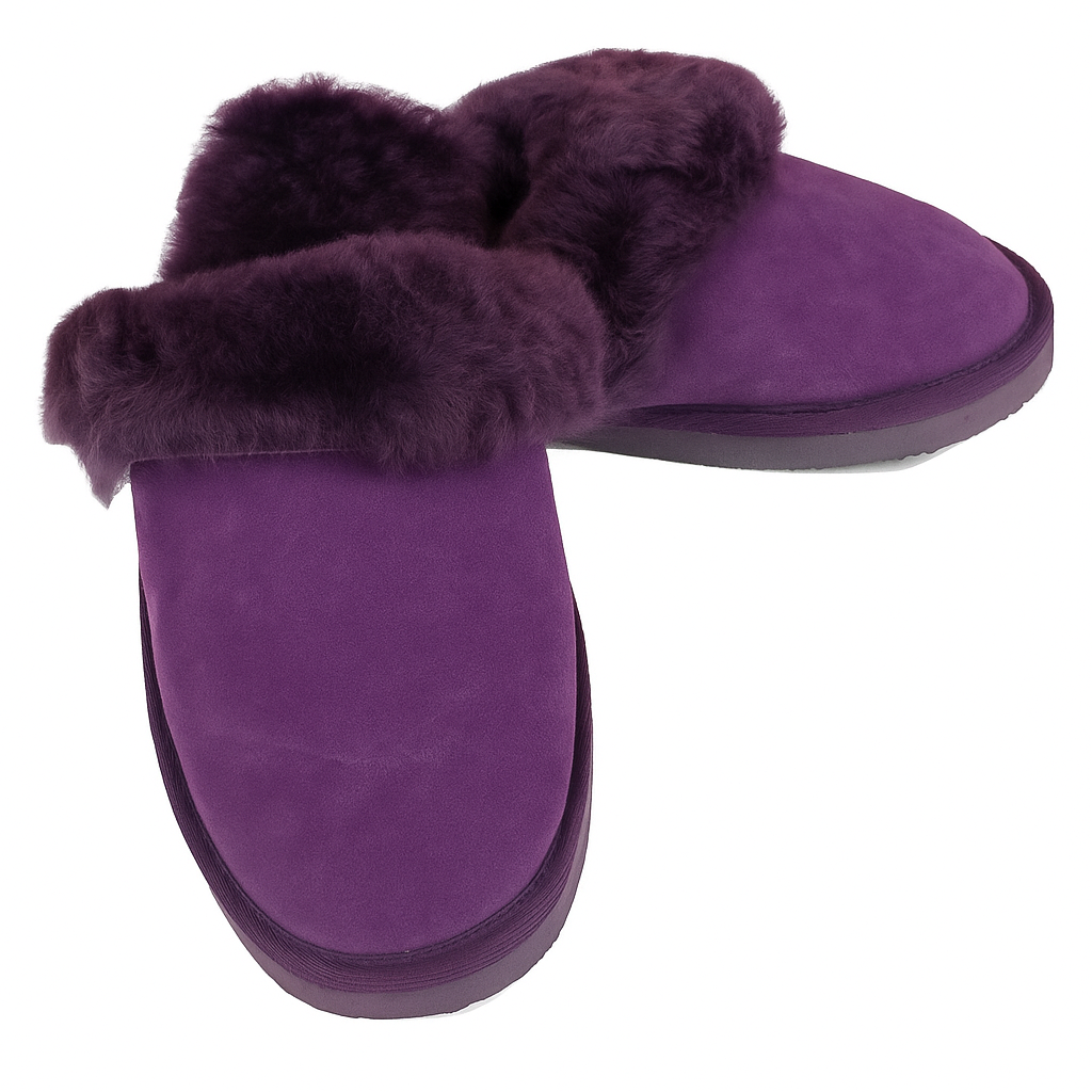 Sheepskin Wool Womens Slippers Scuffs Slip On Winter Ugg Slippers in Purple-1