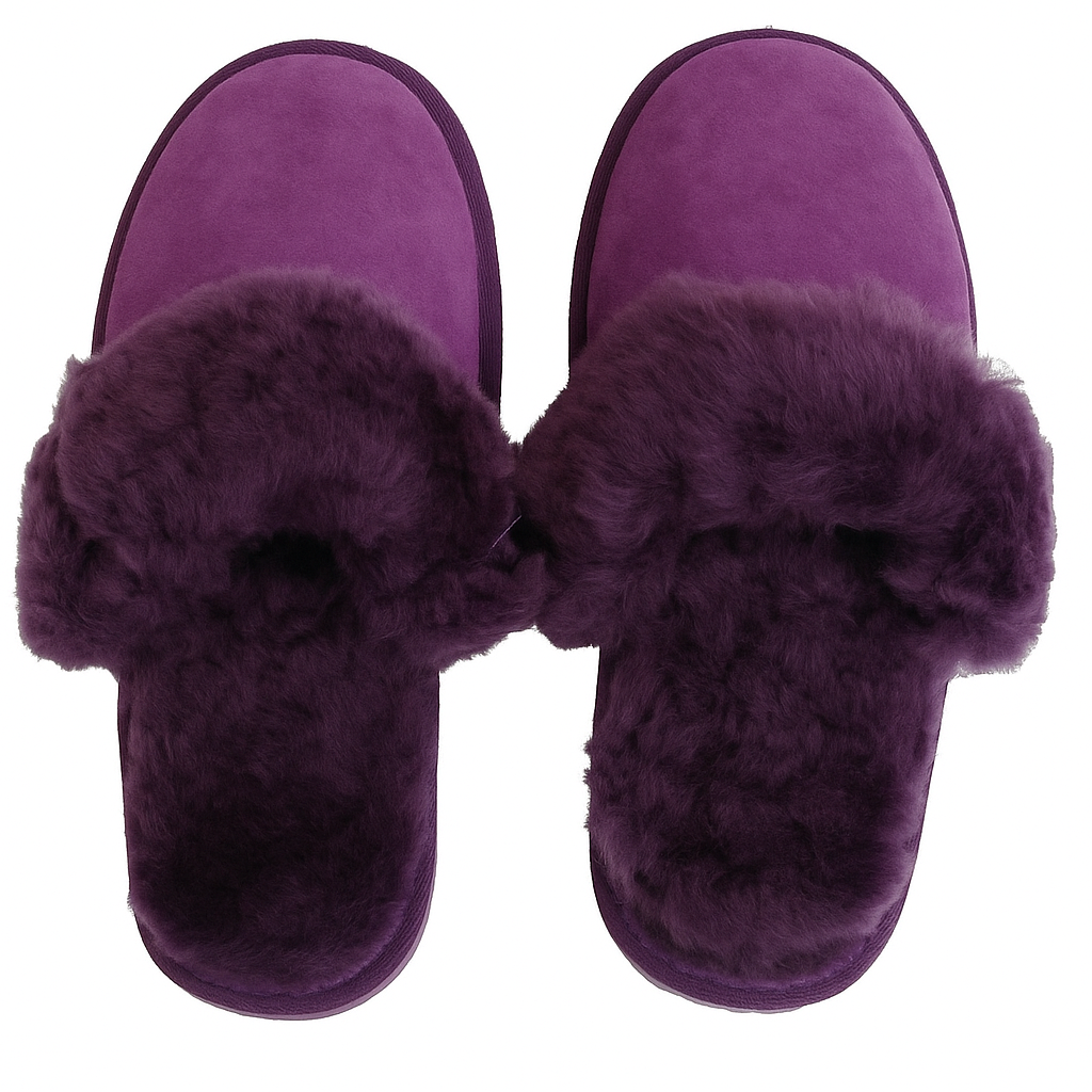 Sheepskin Wool Womens Slippers Scuffs Slip On Winter Ugg Slippers in Purple-3