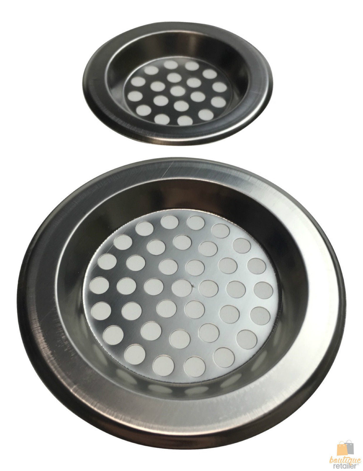 2x Stainless Steel KITCHEN SINK STRAINERS Laundry Bathroom Bath Drain 75mm 60mm