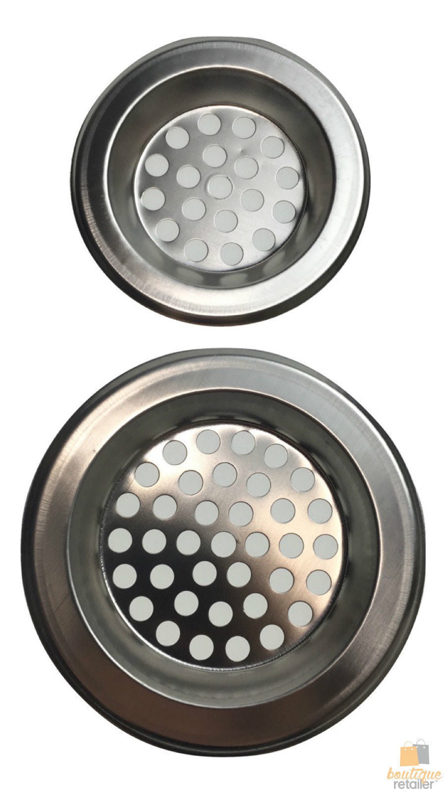 2x Stainless Steel KITCHEN SINK STRAINERS Laundry Bathroom Bath Drain 75mm 60mm