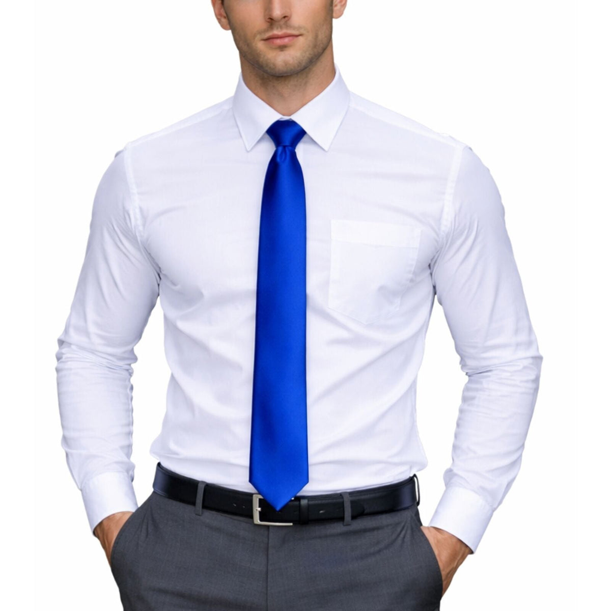 Mens Skinny Tie Slim Plain Polyester Necktie Formal Wedding Party - Blue