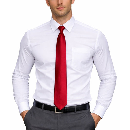 Mens Skinny Tie Slim Plain Polyester Necktie Formal Wedding Party - Burgundy