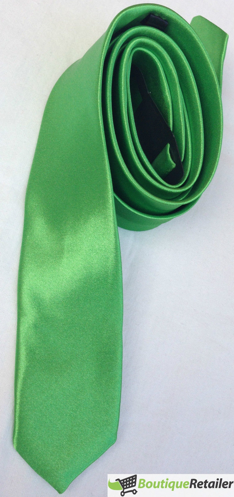 Mens Skinny Tie Slim Plain Polyester Necktie Formal Wedding Party - Green