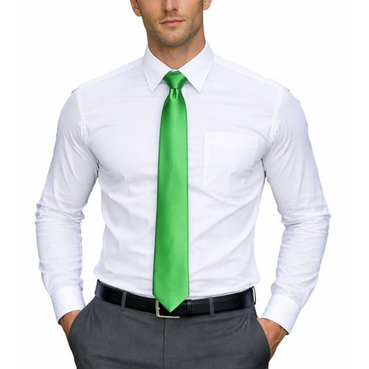 Mens Skinny Tie Slim Plain Polyester Necktie Formal Wedding Party - Green