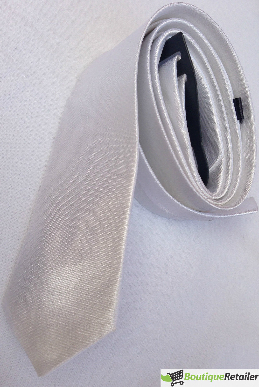 Mens Skinny Tie Slim Plain Polyester Necktie Formal Wedding Party - White