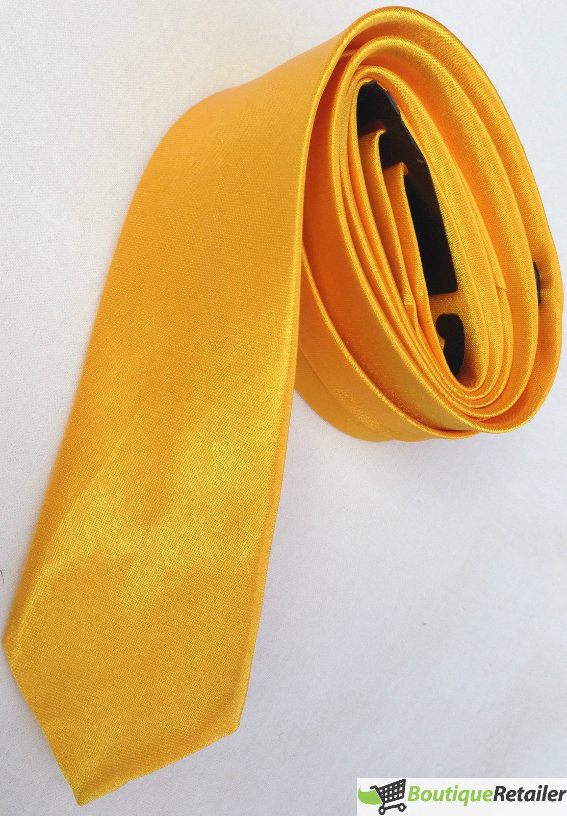 Mens Skinny Tie Slim Plain Polyester Necktie Formal Wedding Party - Yellow