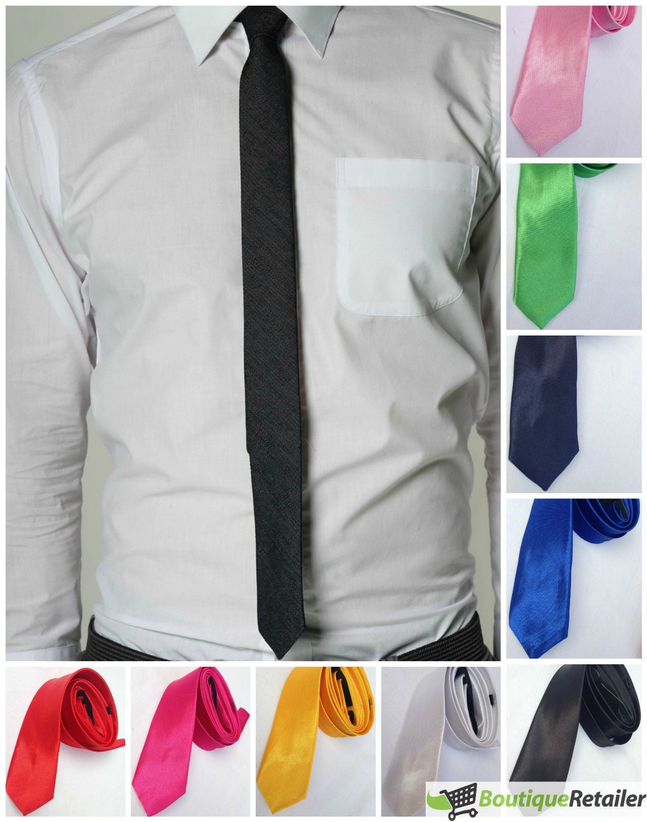Mens SKINNY TIE Plain Wedding Slim Necktie Formal Casual Narrow Party-1