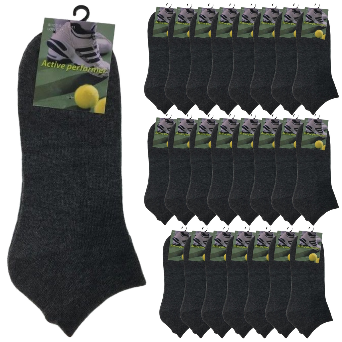 24x COTTON ANKLE SOCKS Sport Low Cut Mens Womens Running  BULK Anklet - Charcoal