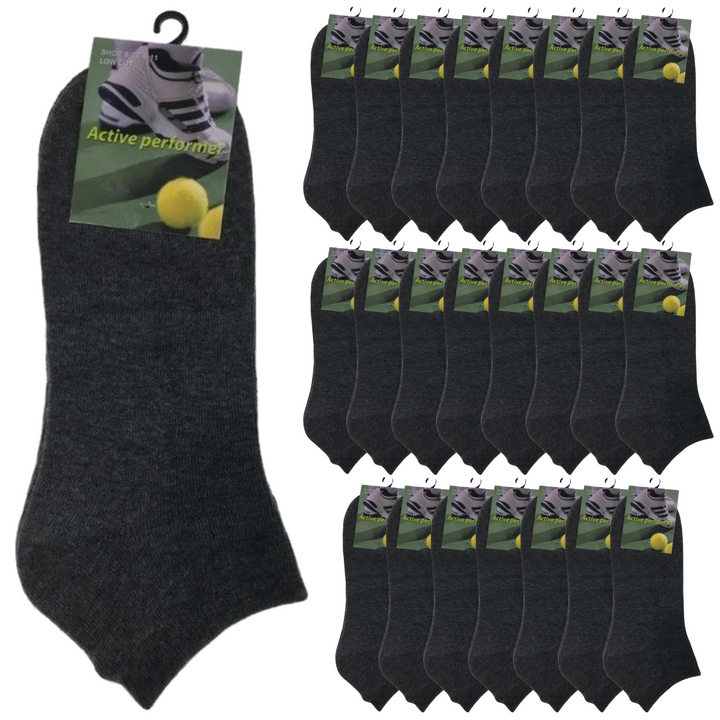24x COTTON ANKLE SOCKS Sport Low Cut Mens Womens Running  BULK Anklet - Charcoal