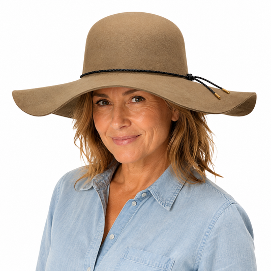 Wide Brim Felt Hat Floppy Vintage Fedora Bowler Cloche Ladies Fashion Cap - Beige - One Size