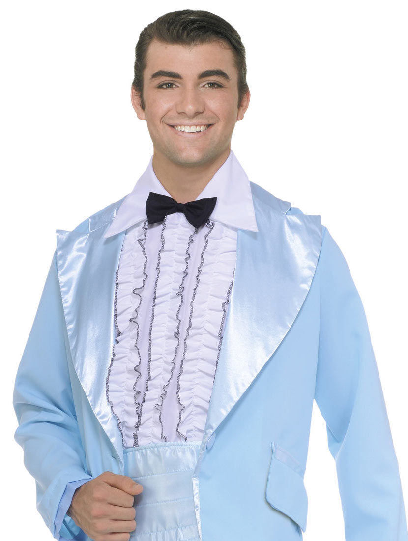 WHITE RUFFLED SHIRT FRONT Retro Prom 80s Bow Tie Fancy Party Mens Prop