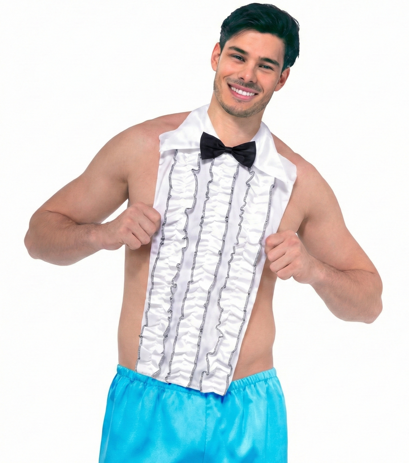 WHITE RUFFLED SHIRT FRONT Retro Prom 80s Bow Tie Fancy Party Mens Prop