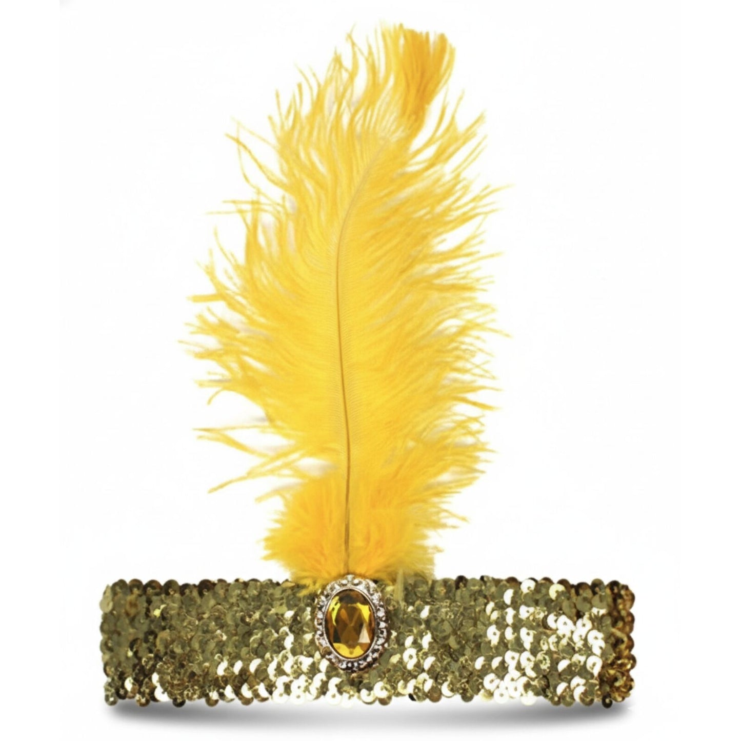 WIDE FLAPPER HEADBAND Feather Sequin Costume Gatsby Charleston Headpiece 1920s - Orange