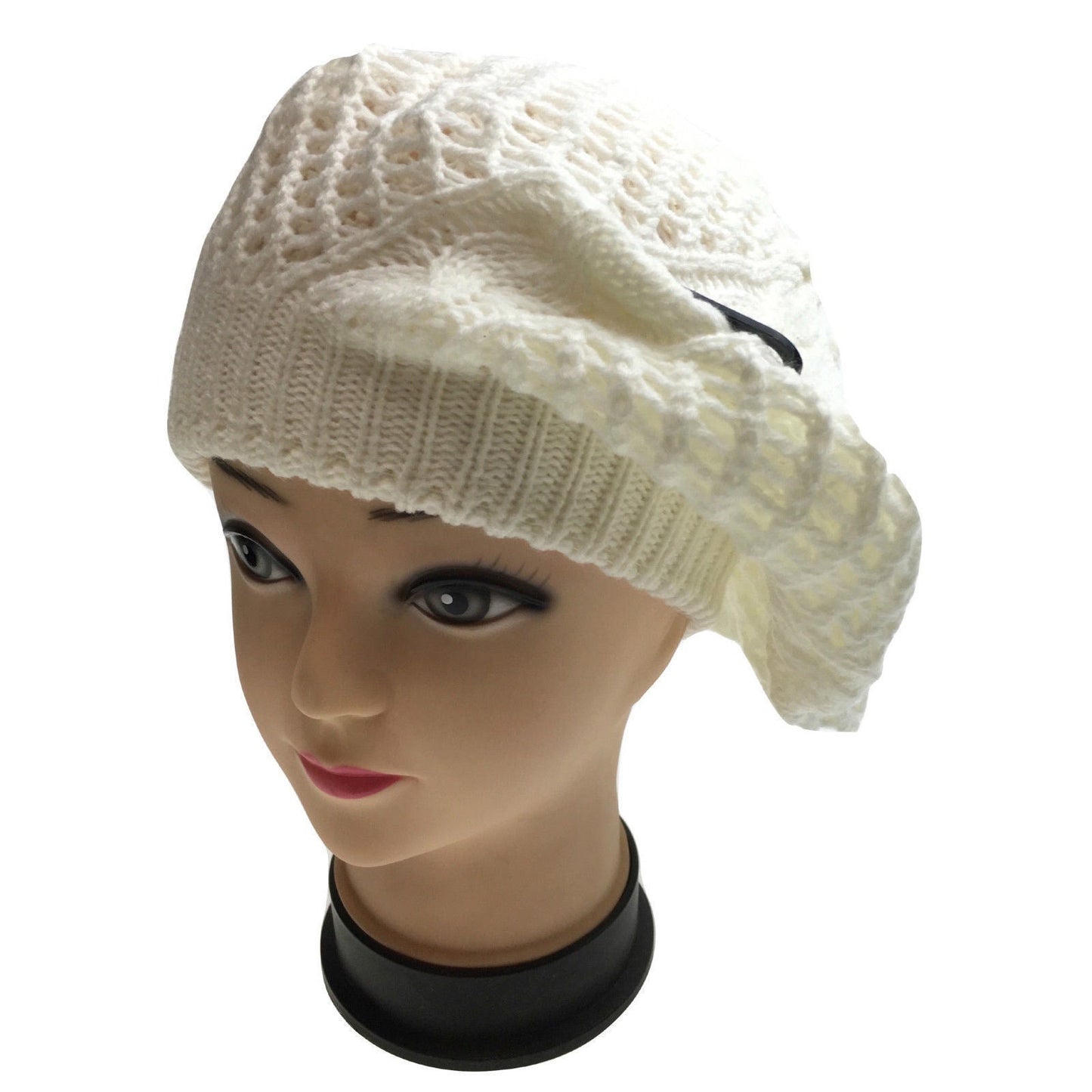 Womens FRENCH BERET HAT Knitted Cap Winter Warm Double Layered Ladies Beanie - White-0