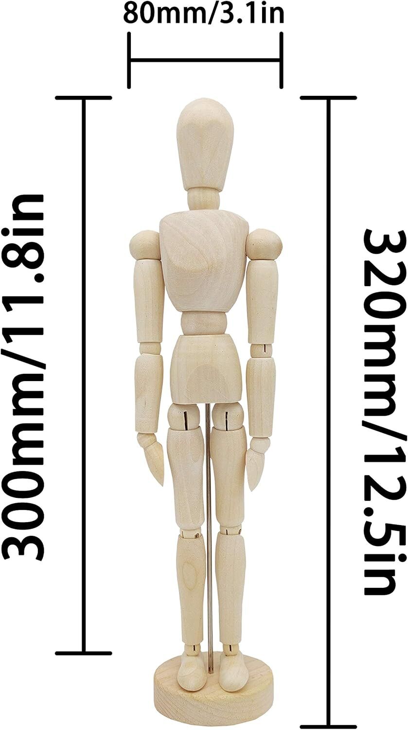 12" Wooden Artists Male Mannequin Doll Sketch Draw Art Drawing Manikin Toy Model