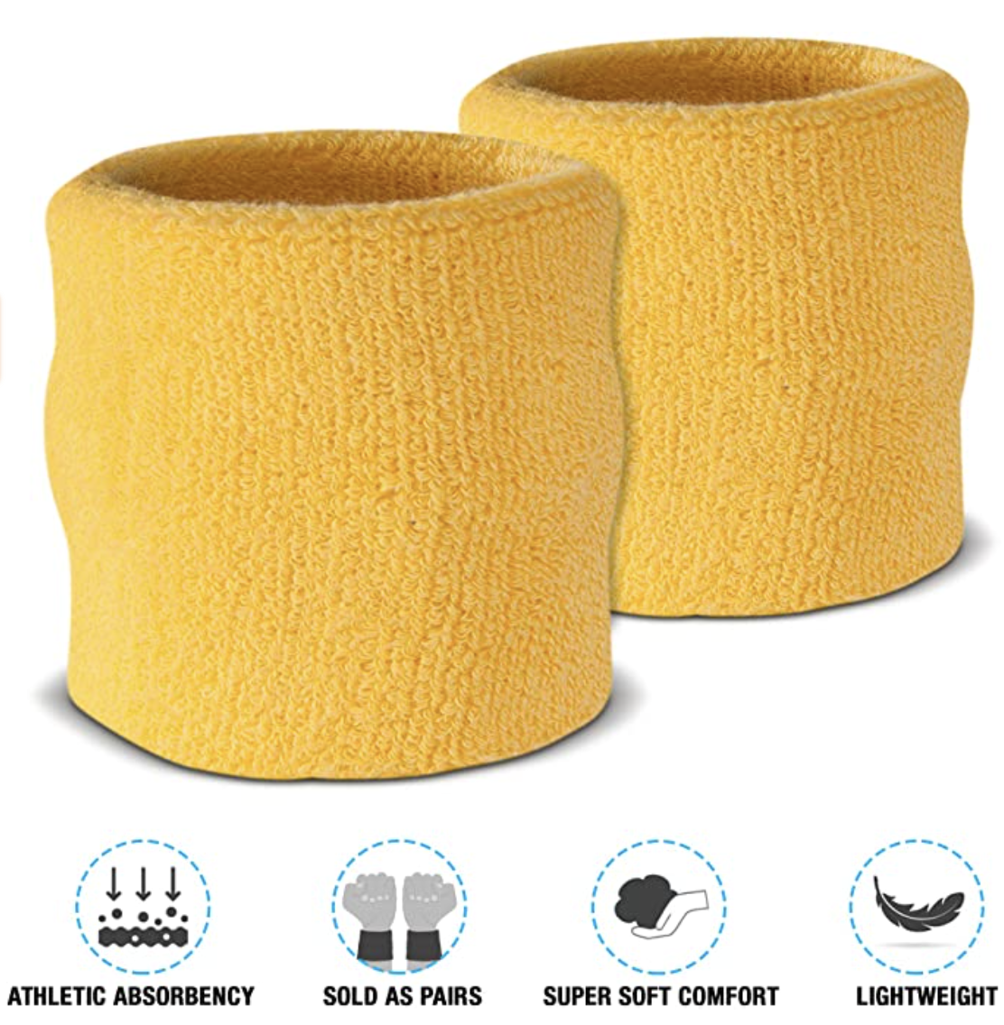 WRISTBAND & HEADBAND SET Tennis Terry Towelling Cotton Sweat Band Team Gym  - Yellow-2