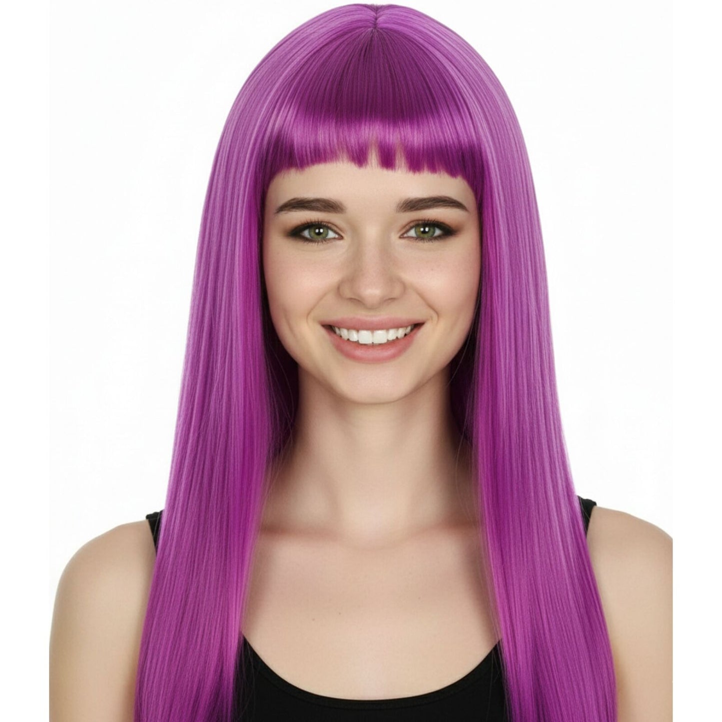 LONG WIG Straight Party Hair Costume Fringe Cosplay Fancy Dress 70cm Womens - Fuchsia (22455)