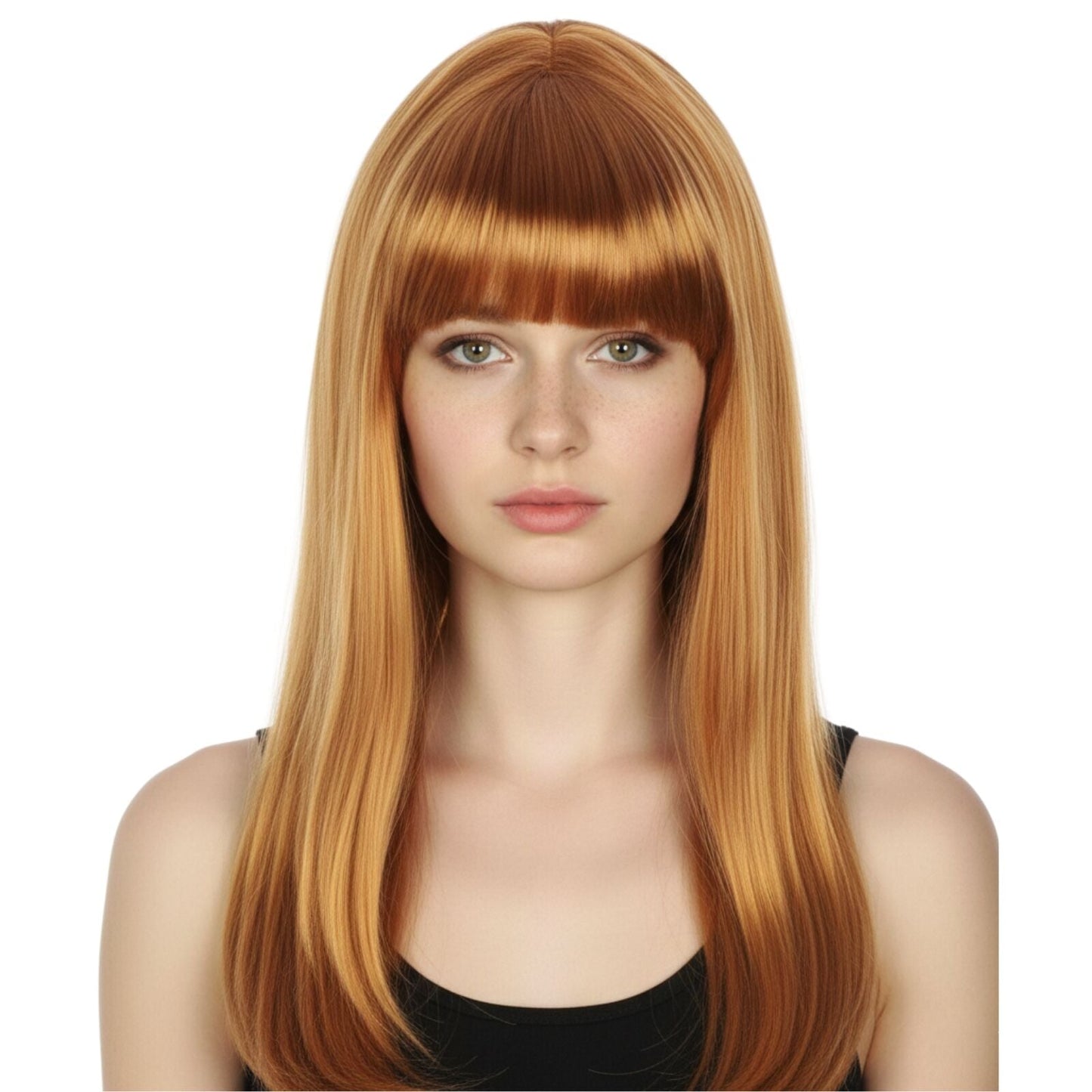 LONG WIG Straight Party Hair Costume Fringe Cosplay Fancy Dress 70cm Womens - Golden Brown (22463)