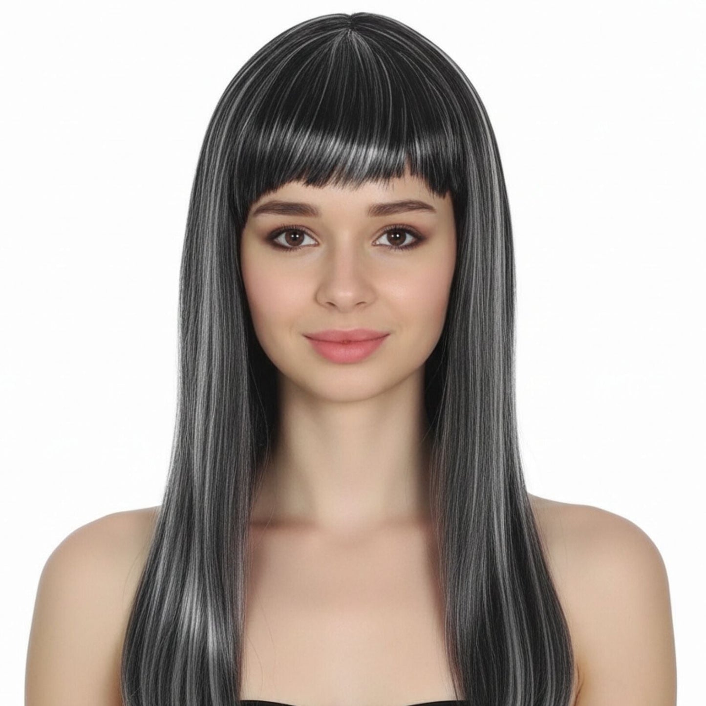 LONG WIG Straight Party Hair Costume Fringe Cosplay Fancy Dress 70cm Womens - Grey (22467)