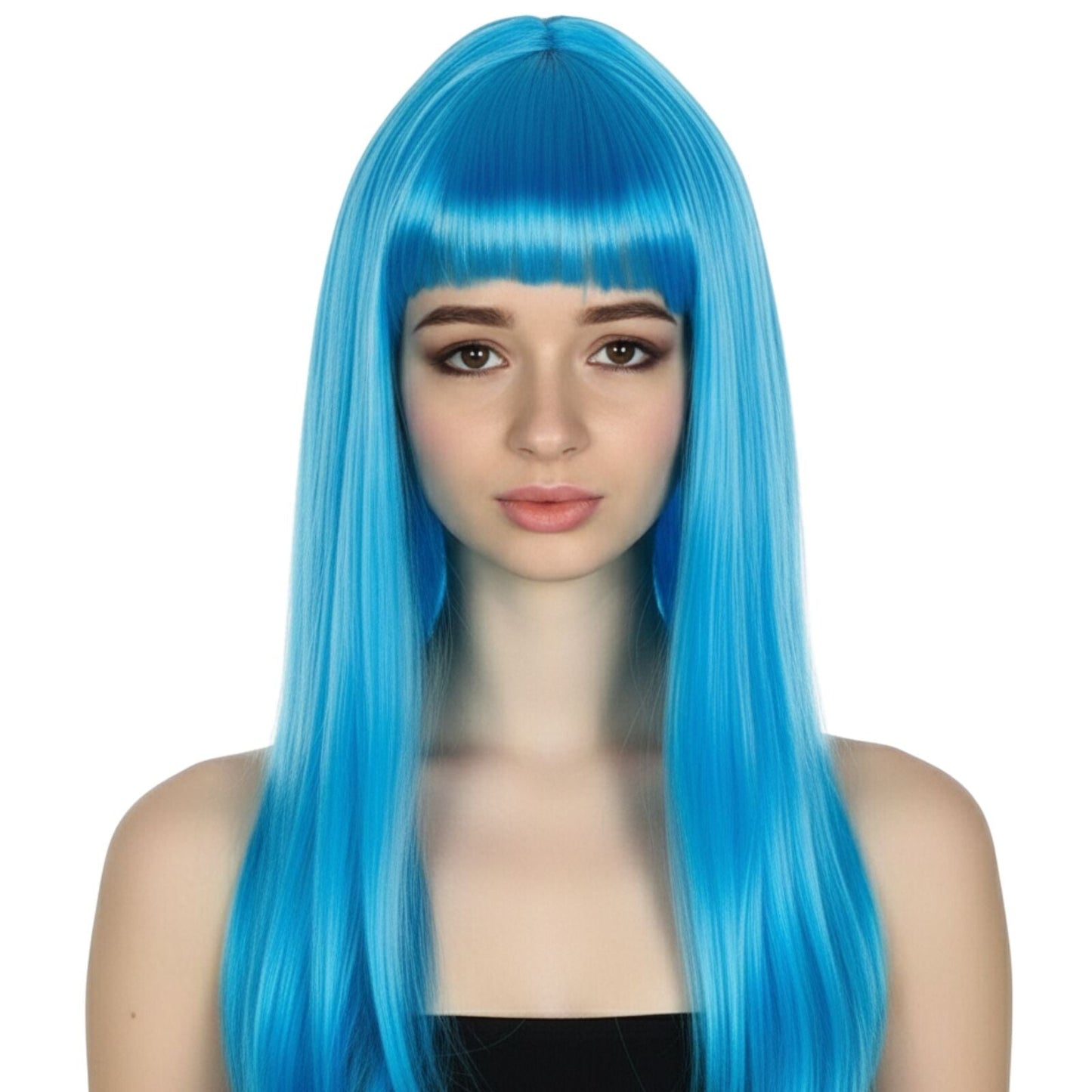 LONG WIG Straight Party Hair Costume Fringe Cosplay Fancy Dress 70cm Womens - Light Blue (22459)