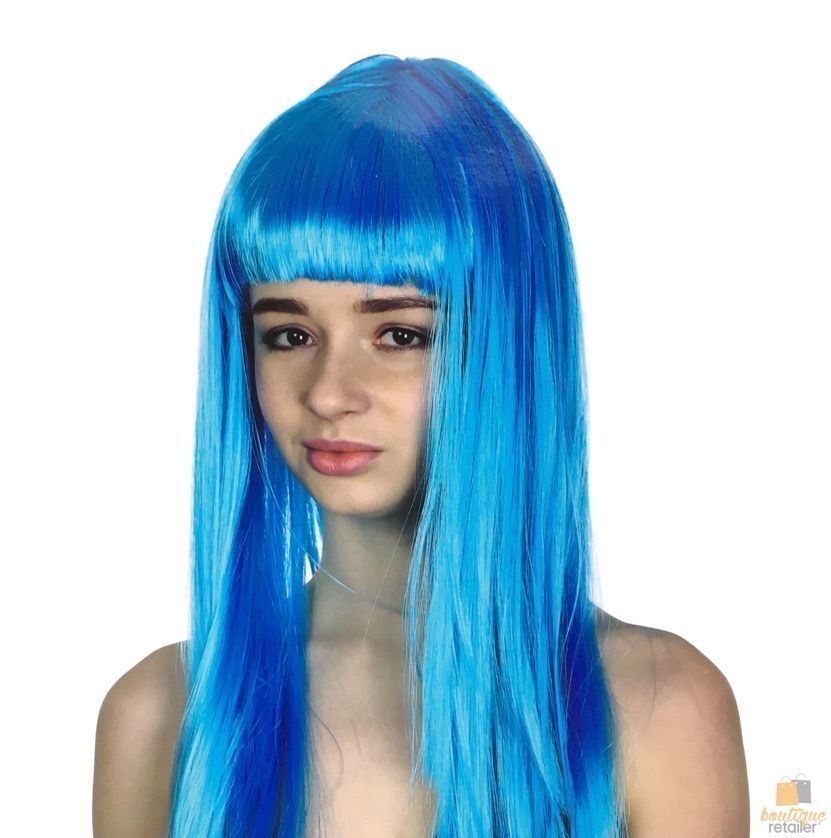 LONG WIG Straight Party Hair Costume Fringe Cosplay Fancy Dress 70cm Womens - Light Blue (22459)-0