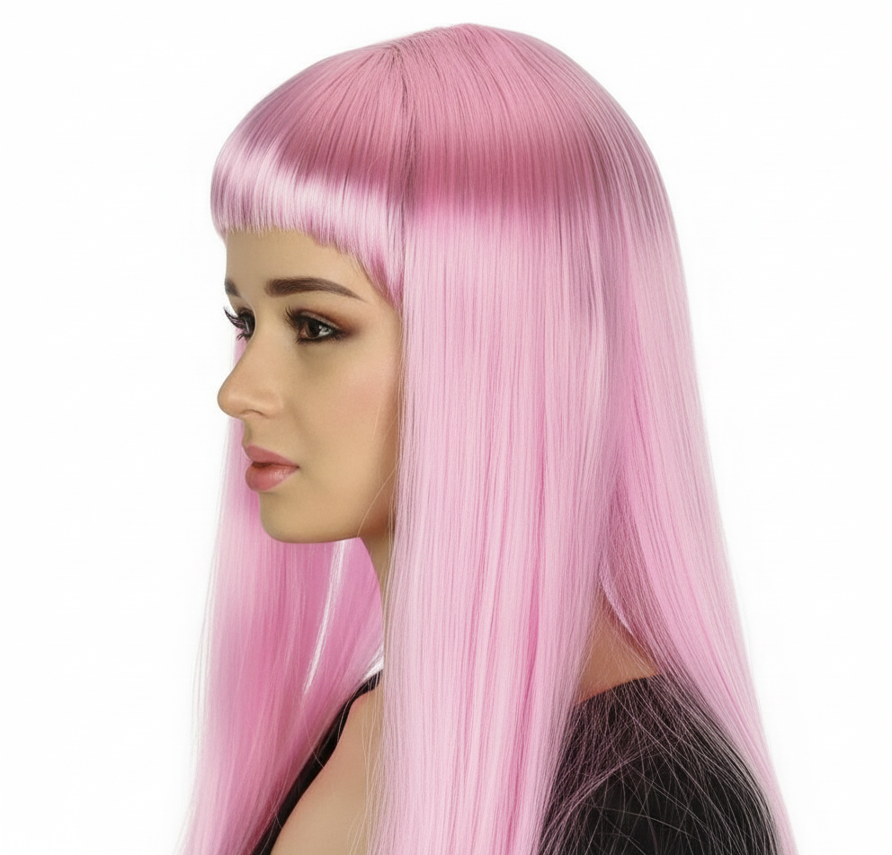 LONG WIG Straight Party Hair Costume Fringe Cosplay Fancy Dress 70cm Womens - Light Pink (22454)