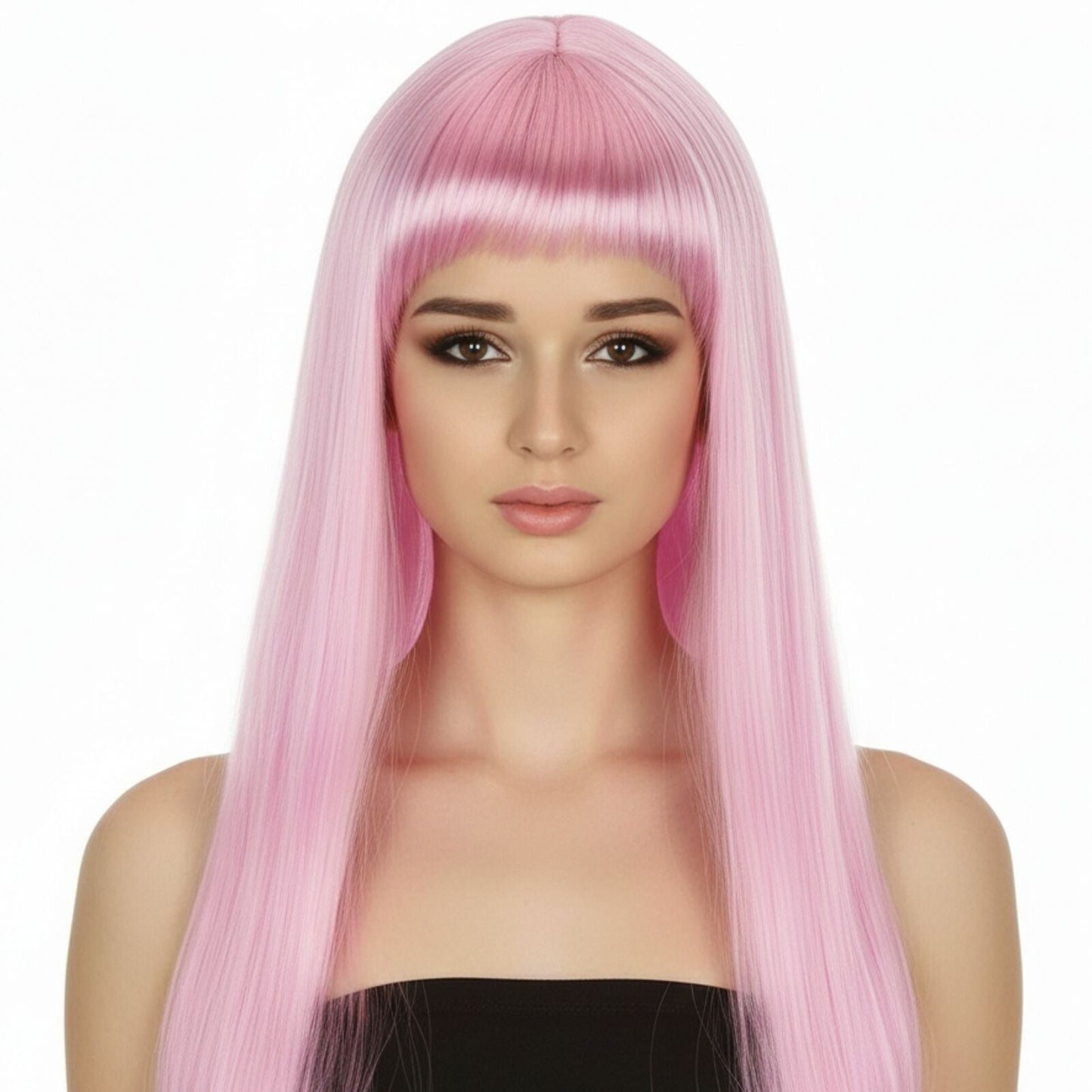 LONG WIG Straight Party Hair Costume Fringe Cosplay Fancy Dress 70cm Womens - Light Pink (22454)
