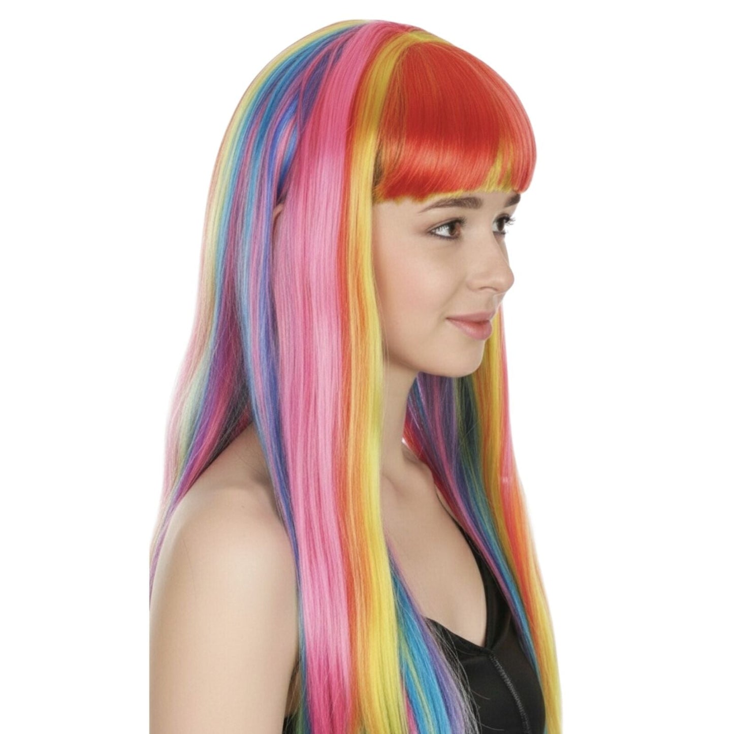 LONG WIG Straight Party Hair Costume Fringe Cosplay Fancy Dress 70cm Womens - Rainbow (22468)