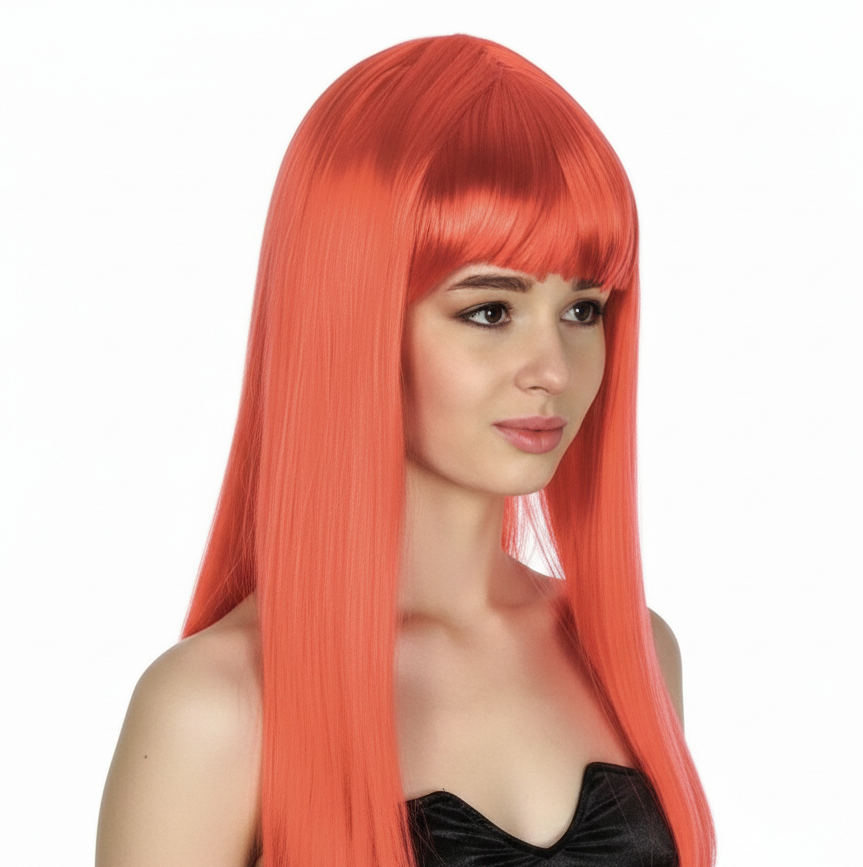 LONG WIG Straight Party Hair Costume Fringe Cosplay Fancy Dress 70cm Womens - Red (22452)