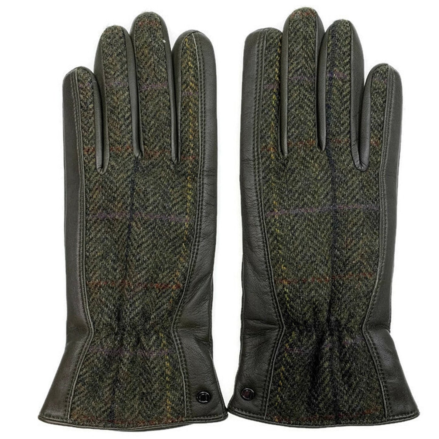 DENTS Womens Tweed Gloves Abraham Moon Herringbone - Fennel/Spruce-1