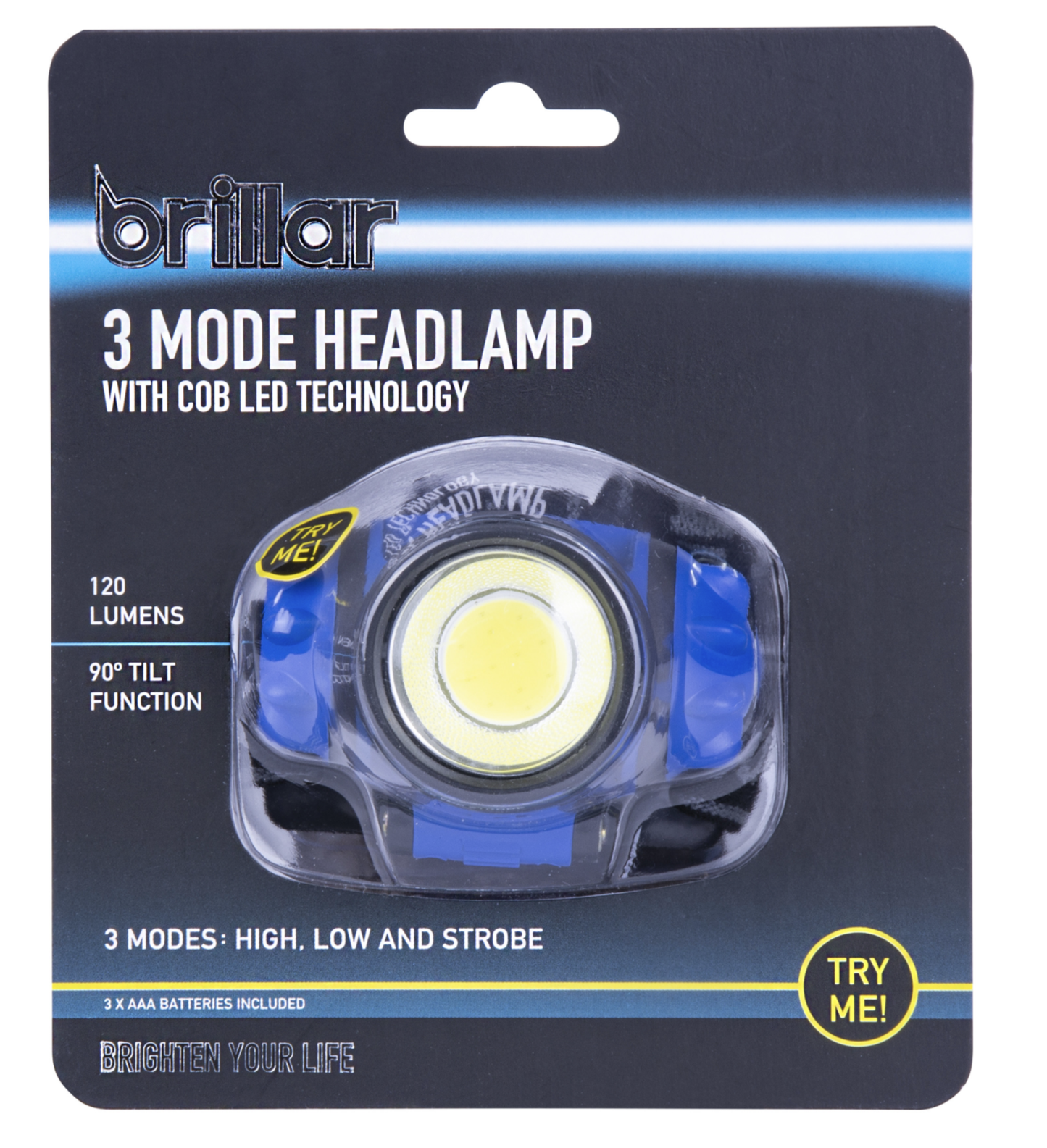 3 Mode Headlamp w COB LED Head Torch Adjustable Headband Wide Beam Light Camping Running-3