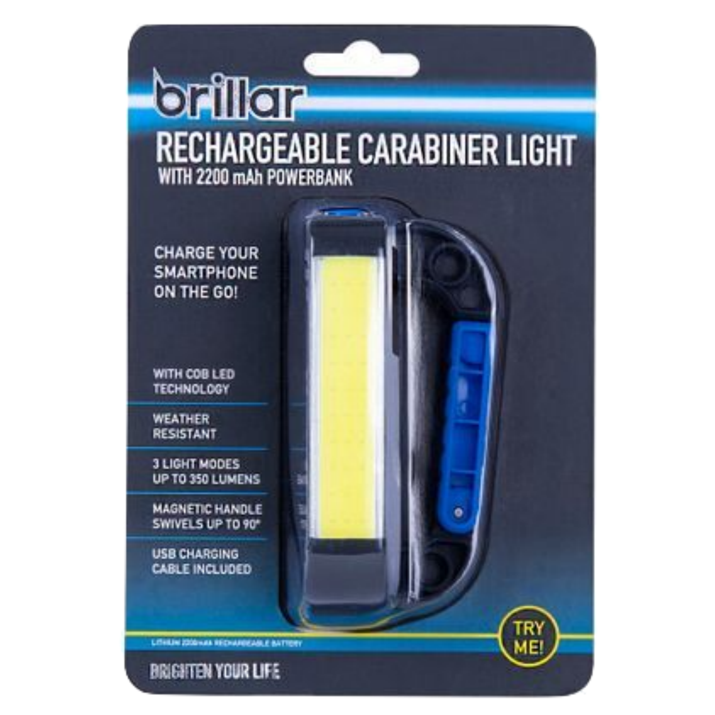 Brillar Rechargeable Carabiner Light with 2200 mAh Powerbank Compact-1