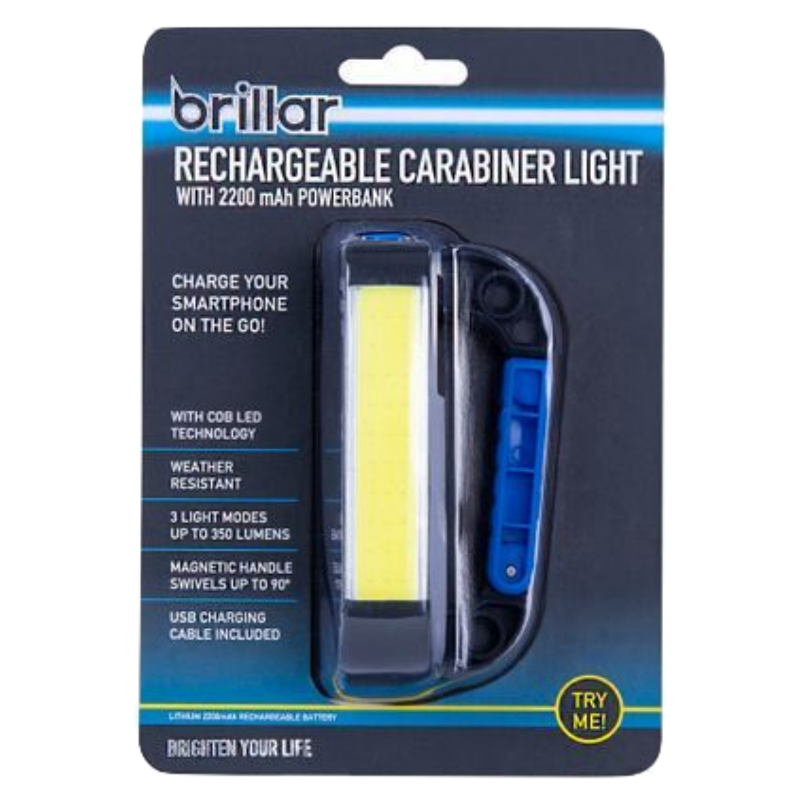 Brillar Rechargeable Carabiner Light with 2200 mAh Powerbank Compact-0